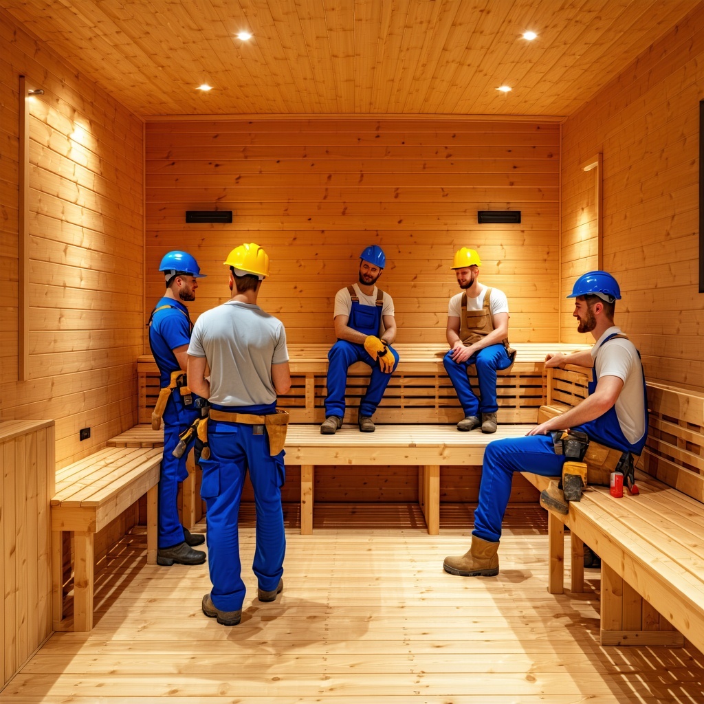 Picture of a team of workers building saunas miimum 5 people Picture of a team of workers building saunas miimum 5 people